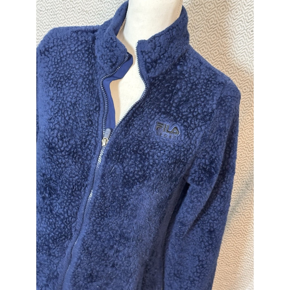 FILA Sports Blue Fleece Super Fluffy Zip Up Jacket Soft Comfy Large - Picture 2 of 9